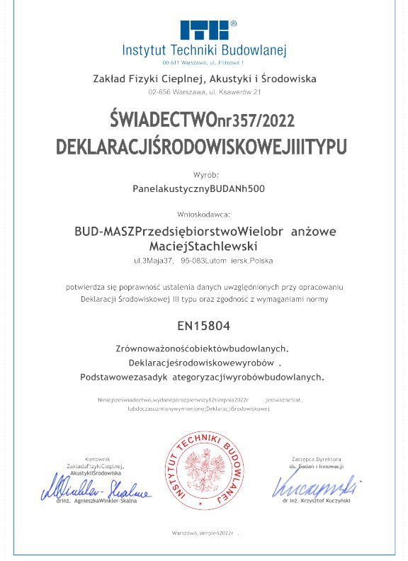 Deklaracja środowiskowa EPD paneli Budan
